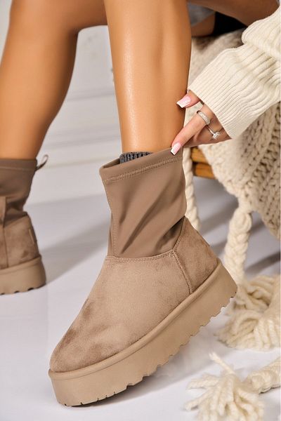 Joana Khaki Women's Fur-lined Boots Made of Eco-Suede Leather Anjela