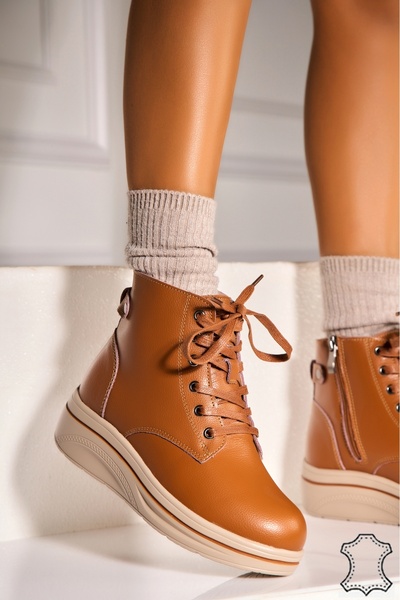 Joana Γυναικείες Μπότες από Φυσικό Δέρμα Camel Alexina