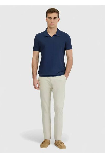 Ramsey Indigo Jacquard Polo Neck 100% Cotton T-Shirt
