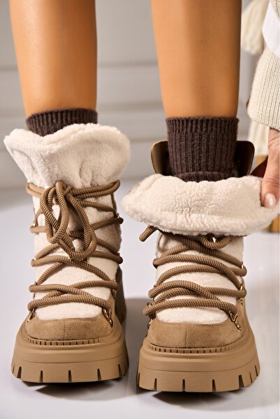 Joana Γυναικείες Χακί Μπότες με Επένδυση από Γούνα από Τεχνητό Σουέτ Lynzie