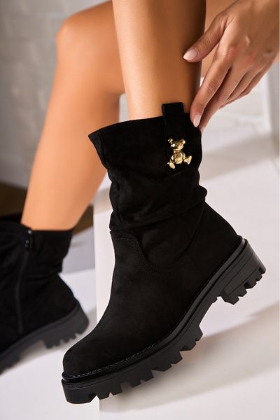 Joana Women's Black Fur-lined Boots Made of Eco-Suede Leather Lorali