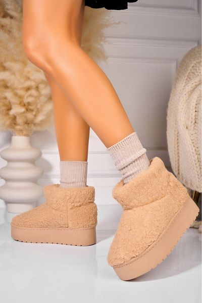 Joana Women's Khaki Fur-lined Boots Made of Karima Textile