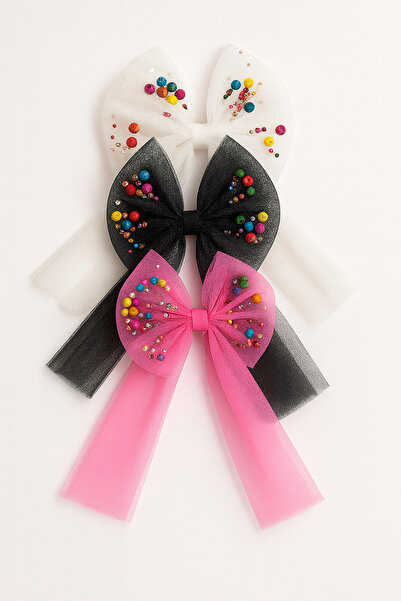 ESİLA KİDS مشبك مطاطي على شكل فيونكة من التول الملون للفتيات مكون من 3 قطع