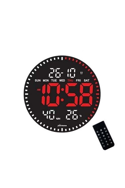 VTM Ceas Digital de Perete cu LED Rosu, Calendar, Termometru, Cronometru, Telecomanda, 28cm