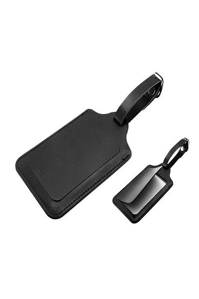 RIMON Black Luggage Tag Travel ID Label with Buckle Strap – Durable Faux Leather