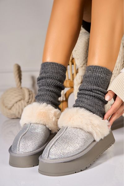 Joana Cizme Dama Imblanite Argintii din Glitter Dalyce