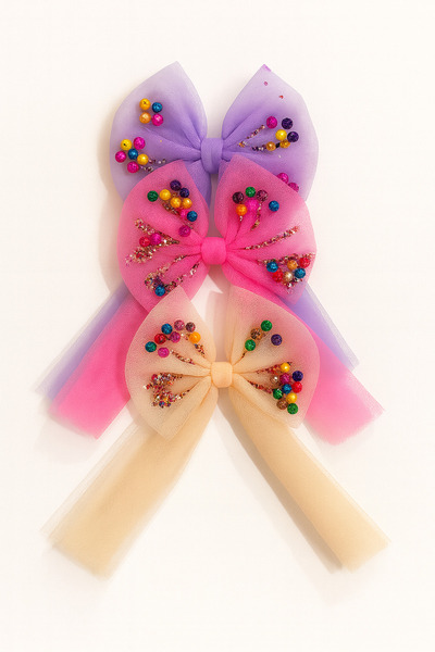 ESİLA KİDS Cataramă pentru fetiță, cu mărgele colorate, fundă din tul, catara...