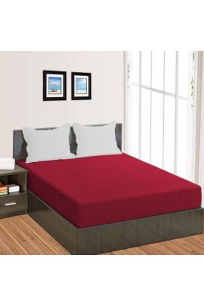 HomePuls Cearșaf cu elastic în carouri, model damasc, cu dungi din policoton, 1 cm, 210 x 250 cm, pentru saltea 160 x 200 cm, roșu persan