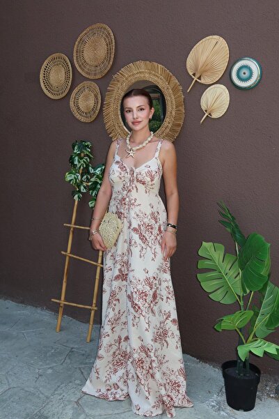 BAŞARAN Φόρεμα με λουλουδάτο σχέδιο με λουράκια λευκό