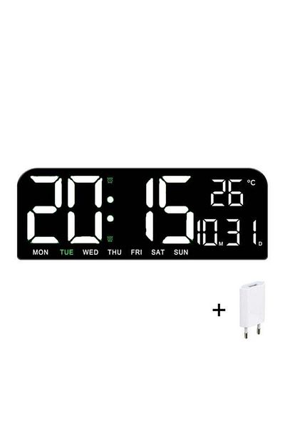 VTM Ceas Digital de Masa si Perete cu LED Alb, Calendar, Cronometru, Alarma, Snooze, 24x9cm