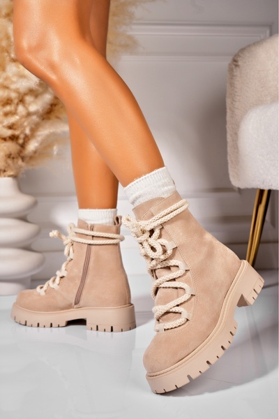 Joana Γυναικείες Μπότες Hatley Μπεζ με Επένδυση από Γούνα από Τεχνητό Σουέτ