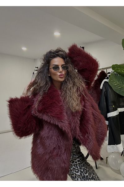MONNET MODA Haină de blană - Elysian Dream Burgundy
