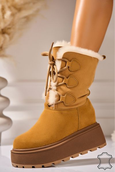 Joana Women's Natural Suede Boots Camel Cataleia