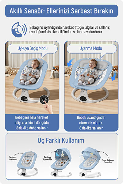 Livenzi Movibaby Hareket Sensörlü Otomatik Ana Kucağı-Blue