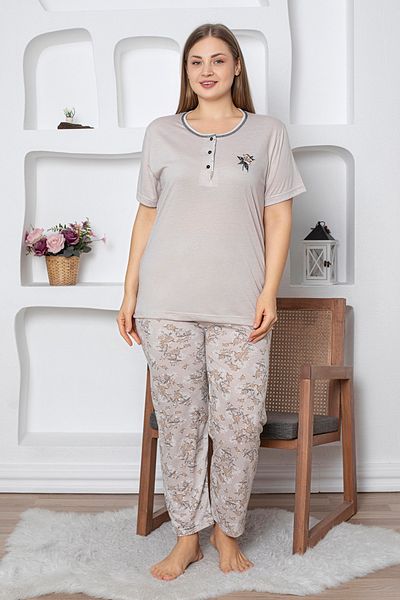 Fulla Moda Floral Patterned Plus Size Pajama Set