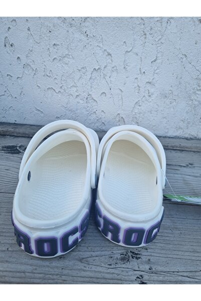 Huzurlu Adımlar White Purple Imported Slippers with Large Writing on the Back