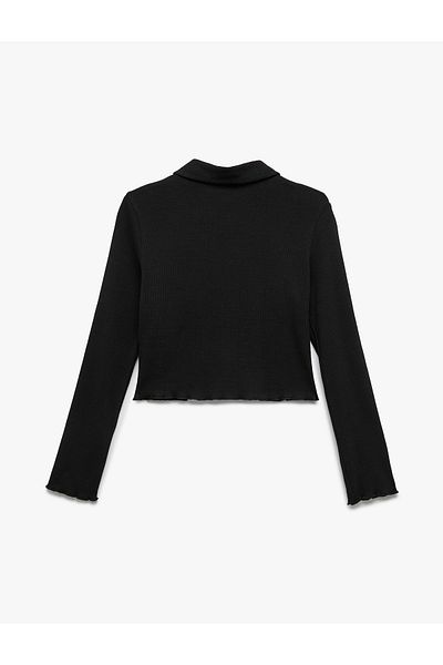 Koton Cotton Long Sleeve Shirt Collar Crop T-Shirt