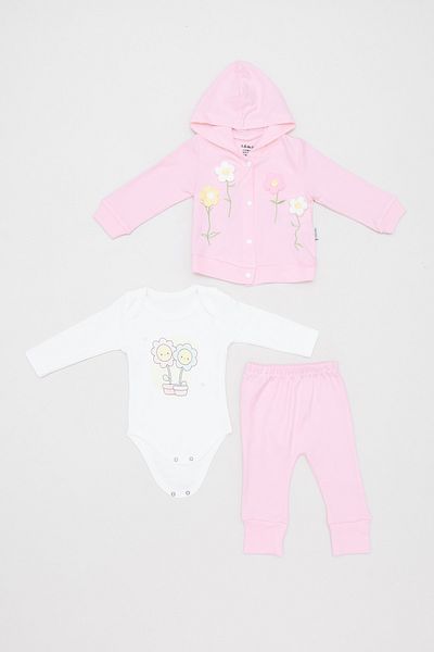 Fulla Moda 100% Cotton Floral Embroidered 3-Piece Girl's Set