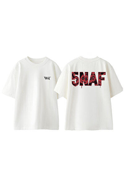 THEWERT Tricou oversize alb din bumbac imprimat pe spate Five Nights At Fredd...