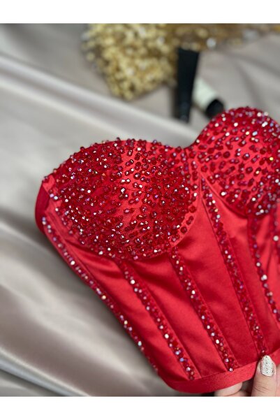 Metay Design Satin Full Stone Embroidered Corset Bustier Stone Model