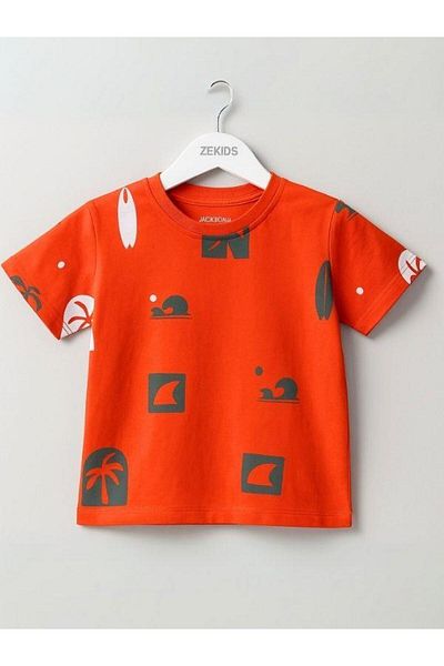 Zekids Baby Boy Cotton Patterned T-Shirt