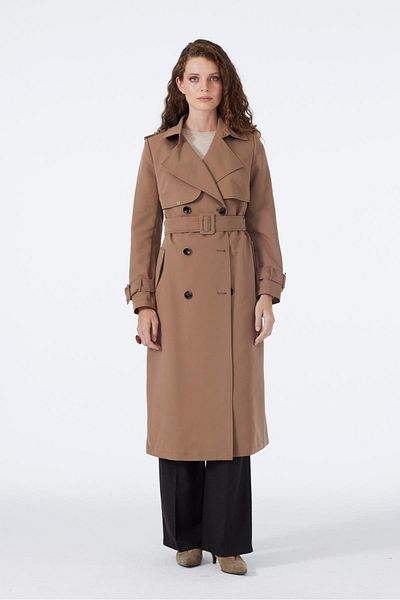 Zühre Mocha Trench Coat with Jacket Collar Sleeve Detail 12667