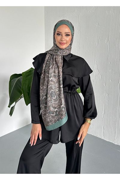 Stella Eşarp Ethnic Retro Pattern Green Color Cotton Soft Shawl