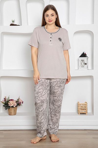 Fulla Moda Пижама комплект с цветя за големи размери