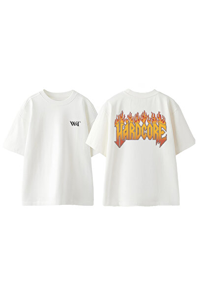 THEWERT Tricou oversize alb din bumbac imprimat pe spate cu design Hardcore