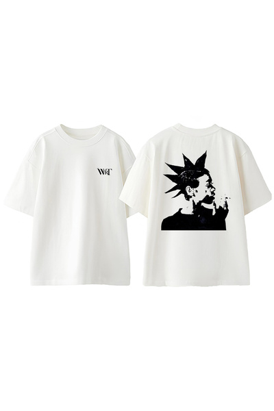 THEWERT Tricou oversize alb din bumbac imprimat pe spate cu design Lil Peep L...