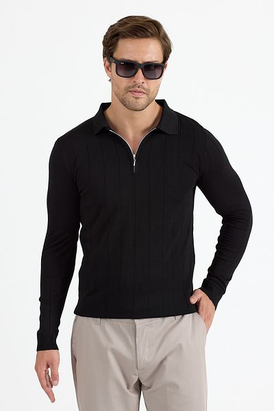 GEİO Men's Slim Fit Polo Neck Zipper Knitwear Sweater