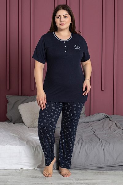 Fulla Moda Heart Patterned Large Size Pajama Set