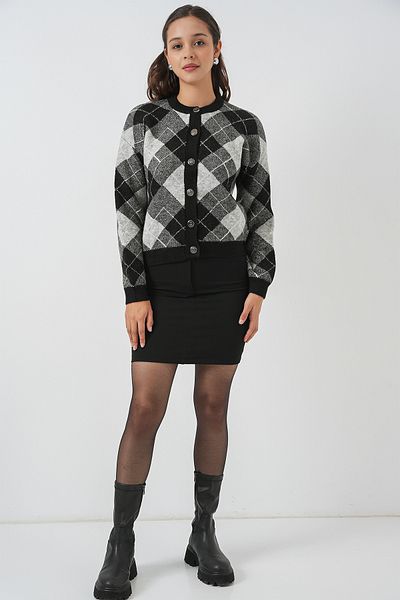 Bigdart Women's Patterned Buttoned Knitwear Cardigan 15927 - Black