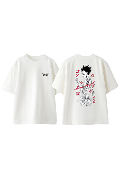 THEWERT Gon Killua H X H Design Back Printed Cotton White Oversize T-Shirt