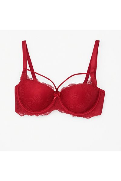 Lemila Red Bra with Decorative Straps - Lace Sexy