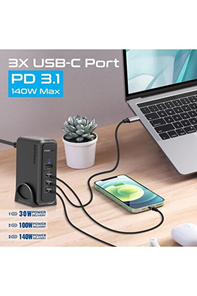 Promate 140W Super-Speed GaNFast Charging Station with Power Delivery 3.1 Quick Charge 3.0