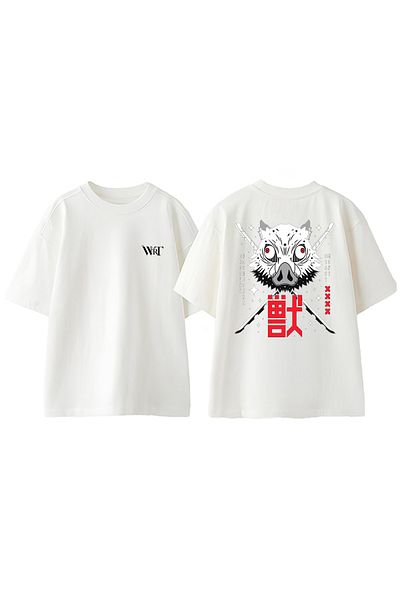 THEWERT Inosuke 1 Design Back Printed Cotton White Oversize T-Shirt