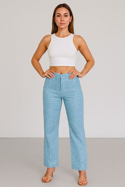 My Blog Blue Sequin Wide Leg Jeans