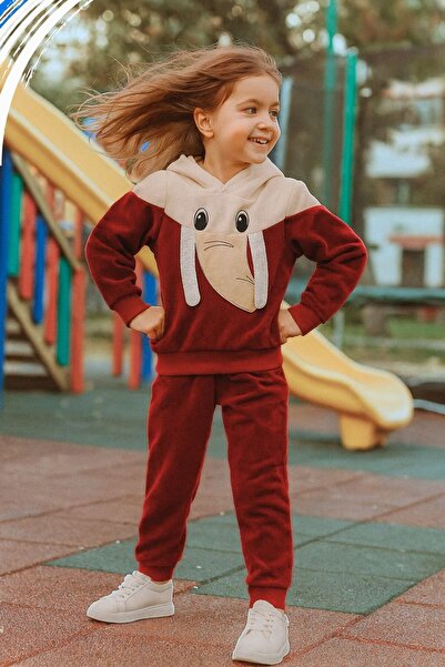 Nex Moda Fil Figürlü Kapüşonlu Unisex Polar Kışlık Alt Üst Takım