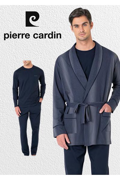 Pierre Cardin Men's Clothing Boxed 3 Piece 100% Cotton Robdoshambles & Long Sleeve Pajama Set Set L1.Pc.5635.01