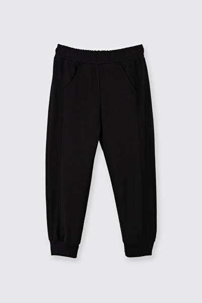 Panço Erkek Çocuk Beli Lastikli Cepli Bilek Boy Siyah Eşofman Altı