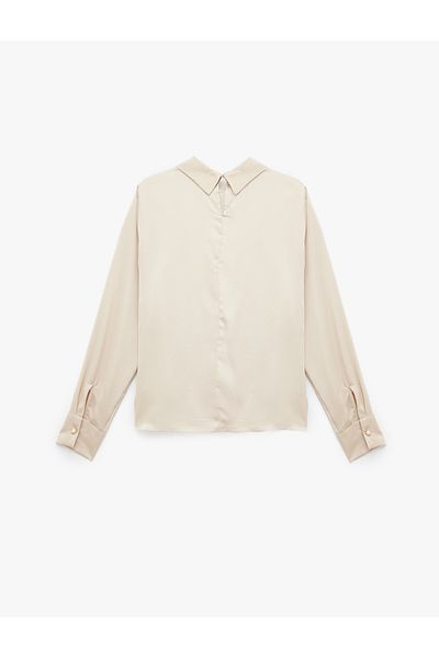 Koton Asymmetrical Neckline Long Sleeve Satin Blouse