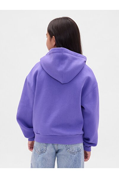 GAP Kız Çocuk Mavi VintageSoft Logo Fermuarlı Sweatshirt