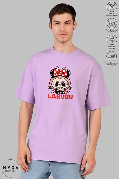 Nyda Collections Unisex Crew Neck Labubu Bow Printed Cotton Oversize Short Sleeve T-Shirt