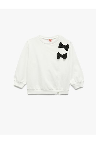 Koton Raised Long Sleeve Crew Neck Bow Sweatshirt