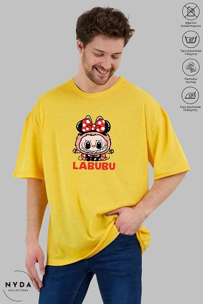 Nyda Collections Unisex Crew Neck Labubu Bow Printed Cotton Oversize Short Sleeve T-Shirt