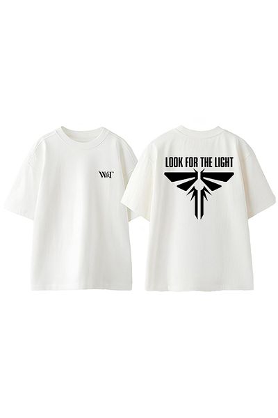 THEWERT Look for the Light Firefly Design Back Printed Cotton White Oversize T-Shirt