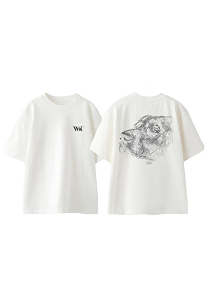 THEWERT Μπλουζάκι με στάμπα σακίδιο πλάτης Dog Design Βαμβακερό λευκό oversize