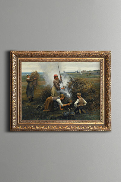 epiqart Ukrainian Peasants Trying to Start a Fire - Vintage Pattern Frame