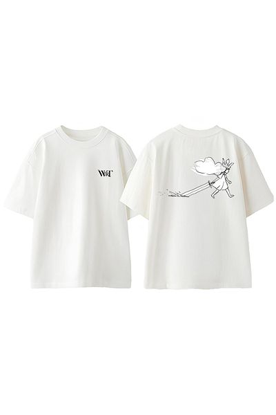 THEWERT Emotional Cartoons 4 Design Back Printed Cotton White Oversize T-Shirt